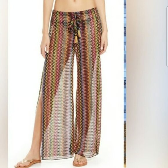 Becca Crochet Split Side Swim Coverup Pants Size S/P Multicolor Beach Pool - Picture 1 of 6